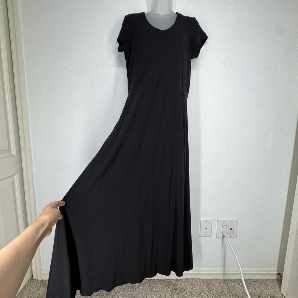 Peruvian Connection Black Pima Cotton Modal V Neck Maxi Dress Pockets Size L